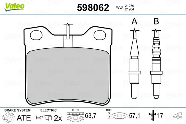 VALEO 598062 Brake Pad Set, disc brake