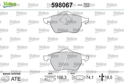 Brake Pad Set, disc brake VALEO 598067