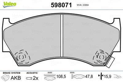 Brake Pad Set, disc brake VALEO 598071