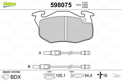 Brake Pad Set, disc brake VALEO 598075