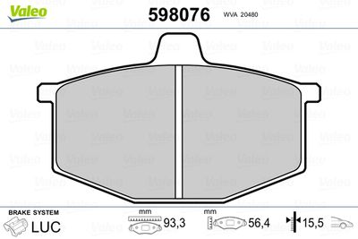 Brake Pad Set, disc brake VALEO 598076