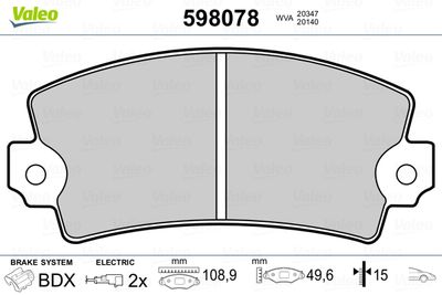 Brake Pad Set, disc brake VALEO 598078