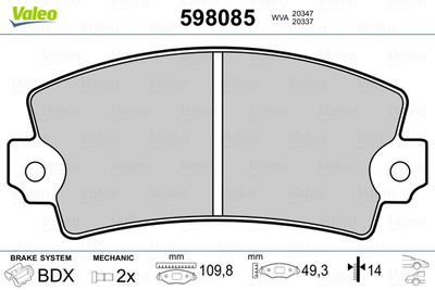 Brake Pad Set, disc brake VALEO 598085