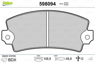 Brake Pad Set, disc brake VALEO 598094