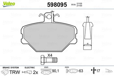 Brake Pad Set, disc brake VALEO 598095