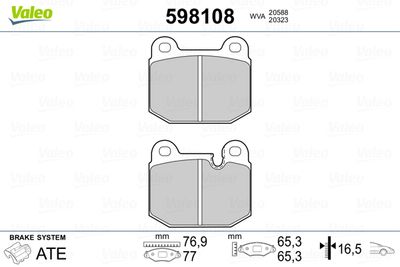 Brake Pad Set, disc brake VALEO 598108