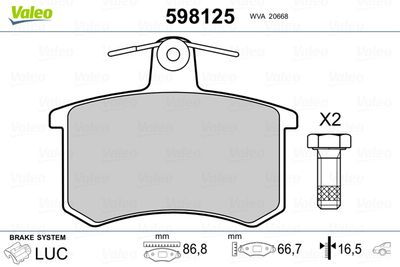 Brake Pad Set, disc brake VALEO 598125