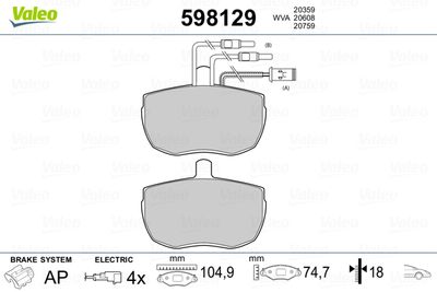 Brake Pad Set, disc brake VALEO 598129