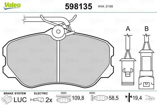 VALEO 598135 Brake Pad Set, disc brake