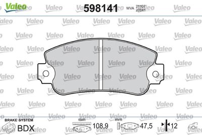 Brake Pad Set, disc brake VALEO 598141