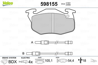 Brake Pad Set, disc brake VALEO 598155