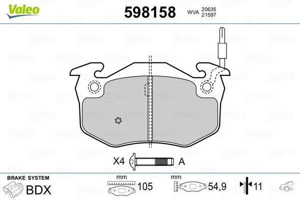 VALEO 598158 Brake Pad Set, disc brake