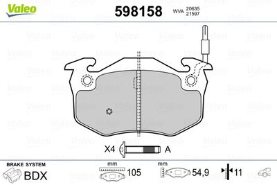 Brake Pad Set, disc brake VALEO 598158