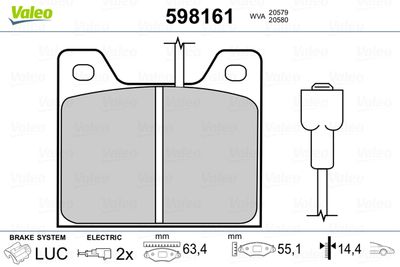 Brake Pad Set, disc brake VALEO 598161