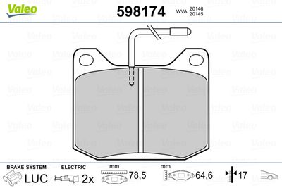 Brake Pad Set, disc brake VALEO 598174