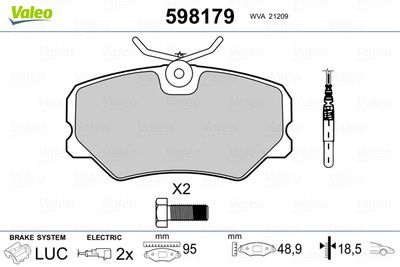 Brake Pad Set, disc brake VALEO 598179