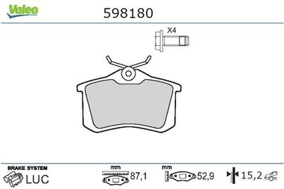 Brake Pad Set, disc brake VALEO 598180