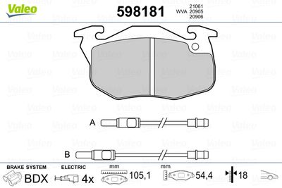 Brake Pad Set, disc brake VALEO 598181