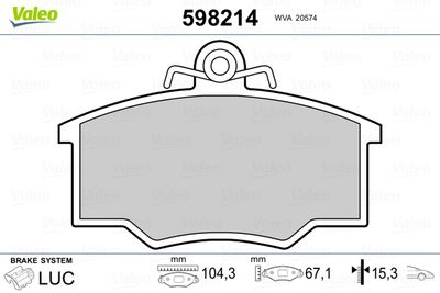 Brake Pad Set, disc brake VALEO 598214