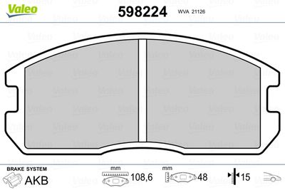 Brake Pad Set, disc brake VALEO 598224