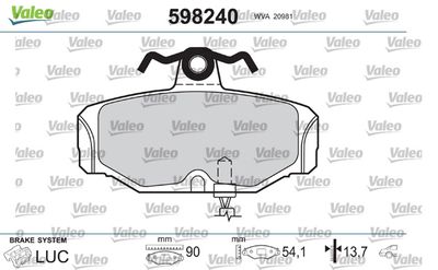 Brake Pad Set, disc brake VALEO 598240