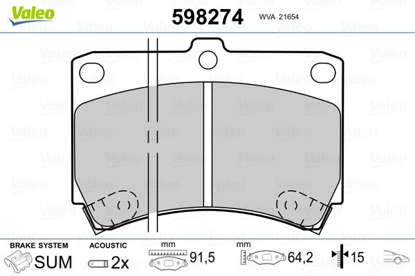 VALEO 598274 Brake Pad Set, disc brake