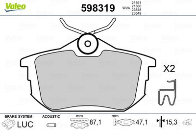 Brake Pad Set, disc brake VALEO 598319