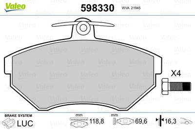 Brake Pad Set, disc brake VALEO 598330