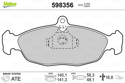 Brake Pad Set, disc brake VALEO 598356