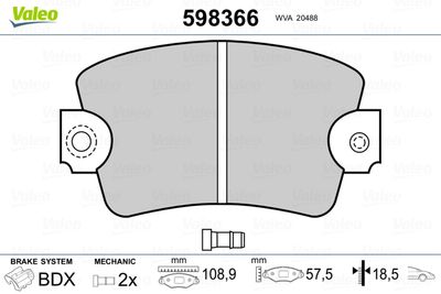 Brake Pad Set, disc brake VALEO 598366