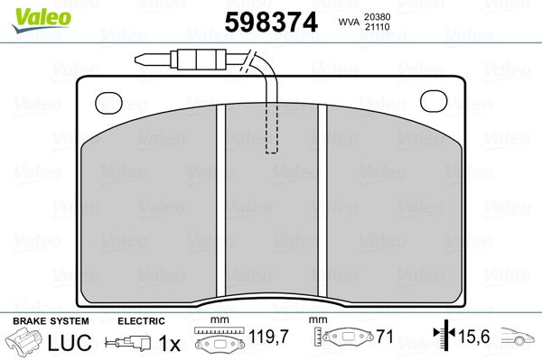 VALEO 598374 Brake Pad Set, disc brake