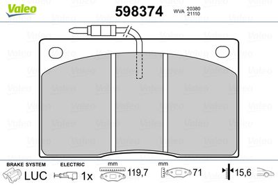 Brake Pad Set, disc brake VALEO 598374