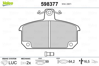 Brake Pad Set, disc brake VALEO 598377