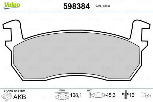 VALEO 598384 Brake Pad Set, disc brake