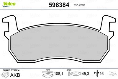 Brake Pad Set, disc brake VALEO 598384