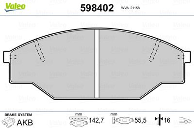 Brake Pad Set, disc brake VALEO 598402