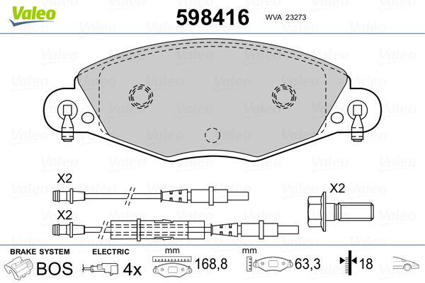 VALEO 598416 Brake Pad Set, disc brake