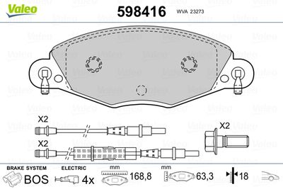 Brake Pad Set, disc brake VALEO 598416