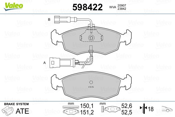 VALEO 598422 Brake Pad Set, disc brake