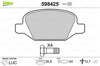 Brake Pad Set, disc brake VALEO 598425