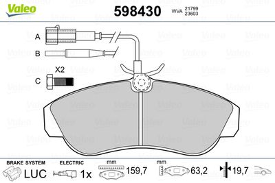 Brake Pad Set, disc brake VALEO 598430