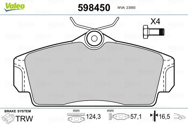 VALEO 598450 Brake Pad Set, disc brake