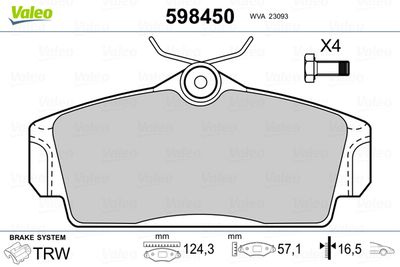 Brake Pad Set, disc brake VALEO 598450