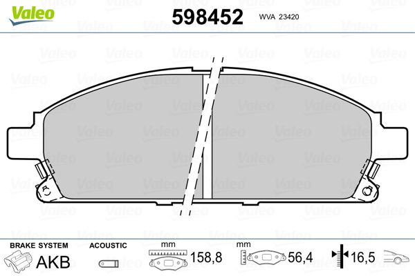 VALEO 598452 Brake Pad Set, disc brake