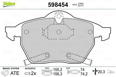 Brake Pad Set, disc brake VALEO 598454