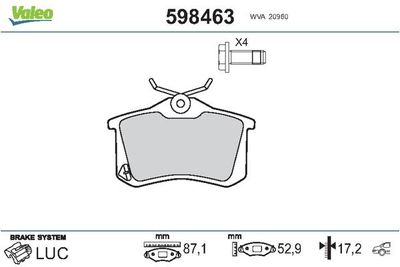 Brake Pad Set, disc brake VALEO 598463