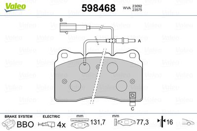 Brake Pad Set, disc brake VALEO 598468