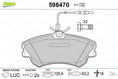 Brake Pad Set, disc brake VALEO 598470