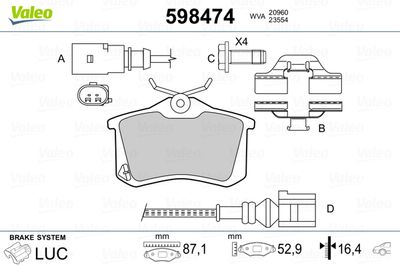 Brake Pad Set, disc brake VALEO 598474