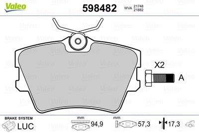 Brake Pad Set, disc brake VALEO 598482